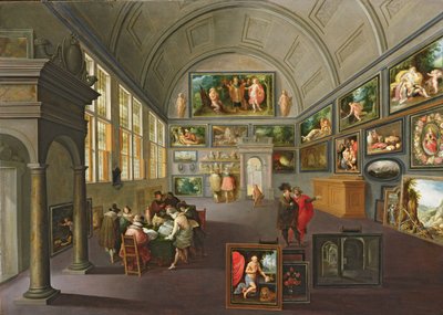 The interior of a picture gallery by Hendrik the Younger Steenwyck